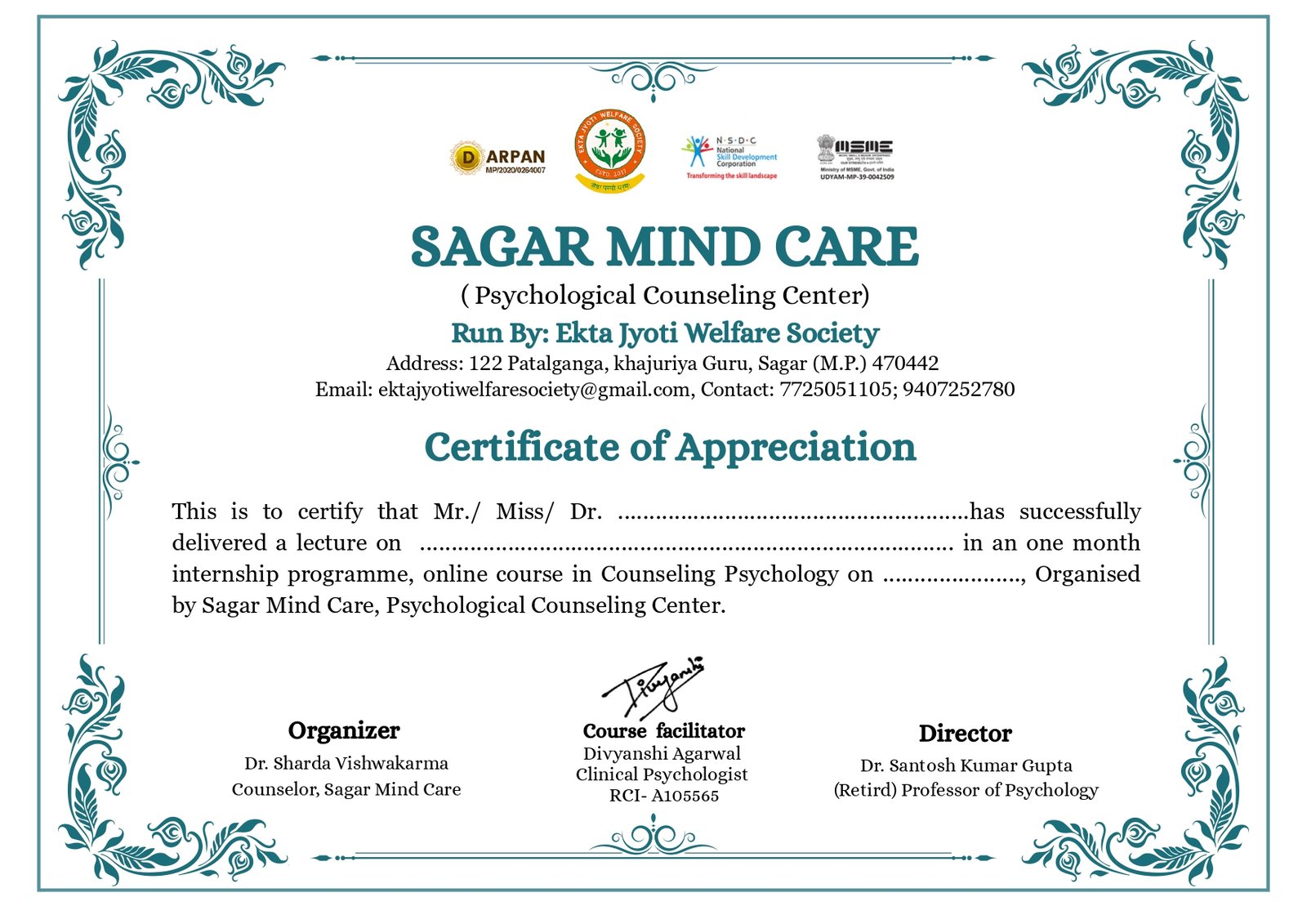 Certificate of Appreciation
